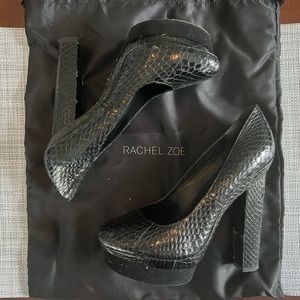 Rachel Zoe Perri real snake/kid suede black platform heels